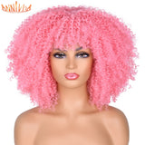 Short Hair Afro Kinky Curly Wigs With Bangs For Black Women African Synthetic Ombre Glueless Cosplay Wigs High Temperature 14"