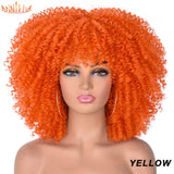 Short Hair Afro Kinky Curly Wigs With Bangs For Black Women African Synthetic Ombre Glueless Cosplay Wigs High Temperature 14"