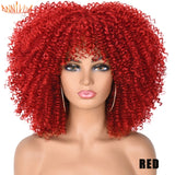 Short Hair Afro Kinky Curly Wigs With Bangs For Black Women African Synthetic Ombre Glueless Cosplay Wigs High Temperature 14"