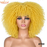 Short Hair Afro Kinky Curly Wigs With Bangs For Black Women African Synthetic Ombre Glueless Cosplay Wigs High Temperature 14"