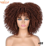 Short Hair Afro Kinky Curly Wigs With Bangs For Black Women African Synthetic Ombre Glueless Cosplay Wigs High Temperature 14"