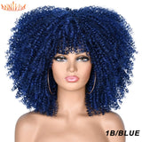 Short Hair Afro Kinky Curly Wigs With Bangs For Black Women African Synthetic Ombre Glueless Cosplay Wigs High Temperature 14"