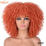 Short Hair Afro Kinky Curly Wigs With Bangs For Black Women African Synthetic Ombre Glueless Cosplay Wigs High Temperature 14"