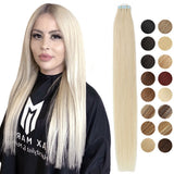 MRS HAIR Natural Hair Extensions Tape in Human Hair Extensions Invisible Skin Weft Tape Extensions Straight Blonde 20pcs NonRemy