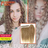 Synthetic Fake Hair Extensions Afro Kinky Curly Hair Bundles With Closure Ombre Golden 30 inch Soft Super Long Wave Hair Weave