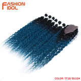 Synthetic Fake Hair Extensions Afro Kinky Curly Hair Bundles With Closure Ombre Golden 30 inch Soft Super Long Wave Hair Weave