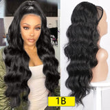 Vigorous Long Body Wavy Drawstring Ponytail  for Women Synthetic Wave Hair Extension Clip in Hairpiece Black Fake Hair