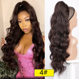 Vigorous Long Body Wavy Drawstring Ponytail  for Women Synthetic Wave Hair Extension Clip in Hairpiece Black Fake Hair