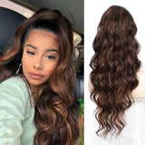 Vigorous Long Body Wavy Drawstring Ponytail  for Women Synthetic Wave Hair Extension Clip in Hairpiece Black Fake Hair