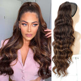 Vigorous Long Body Wavy Drawstring Ponytail  for Women Synthetic Wave Hair Extension Clip in Hairpiece Black Fake Hair