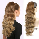 Vigorous Long Body Wavy Drawstring Ponytail  for Women Synthetic Wave Hair Extension Clip in Hairpiece Black Fake Hair