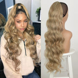 Vigorous Long Body Wavy Drawstring Ponytail  for Women Synthetic Wave Hair Extension Clip in Hairpiece Black Fake Hair