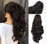 Vigorous Long Body Wavy Drawstring Ponytail  for Women Synthetic Wave Hair Extension Clip in Hairpiece Black Fake Hair