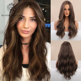 Blonde Unicorn Ombre Blonde Brown Long Wig Middle Part Hair Wig Cosplay Natural Wavy Heat Resistant Synthetic Wigs for Women